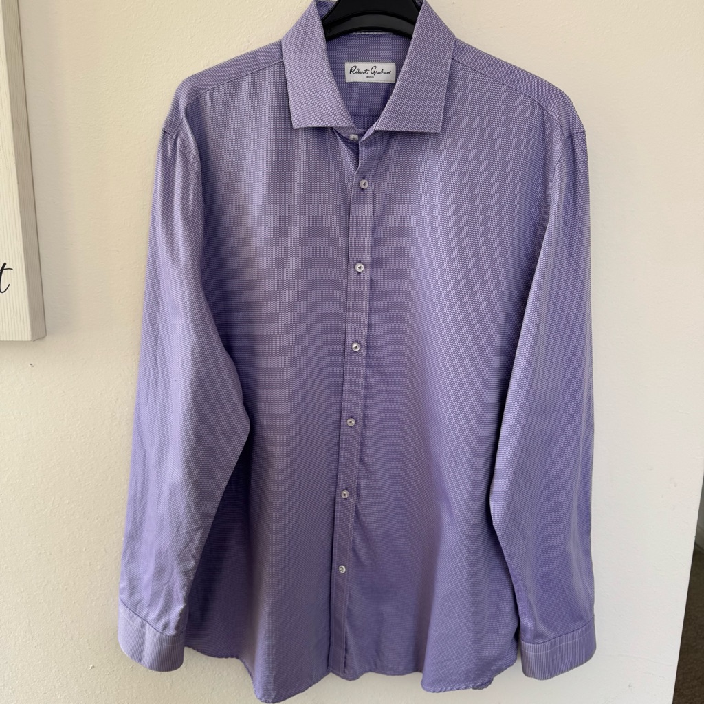 Robert Graham Long Sleeve Button Down Tailored Fit Shirt, Lilac, Size 18.5/47